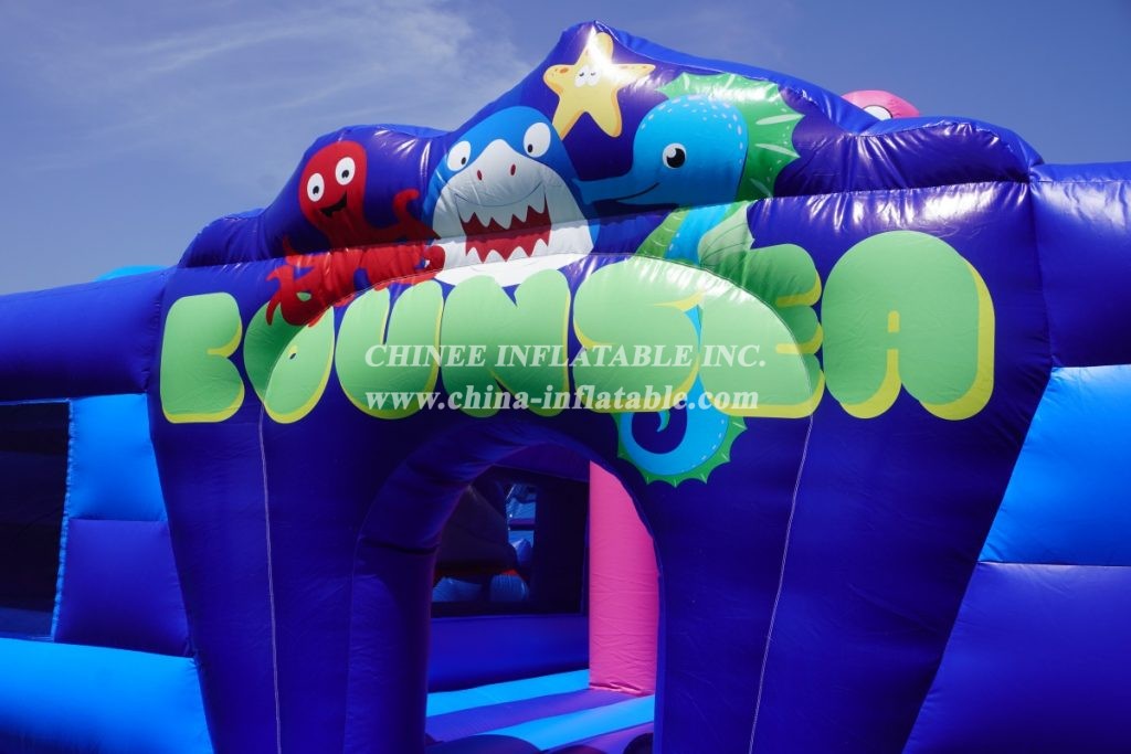 GF2-067 Undersea World Inflatable Park With Slide Shark Obstacle Courses Octopus Interactive Game