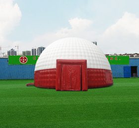 Tent1-4672 Punainen ja valkoinen kupolin teltta suurille näyttelyille